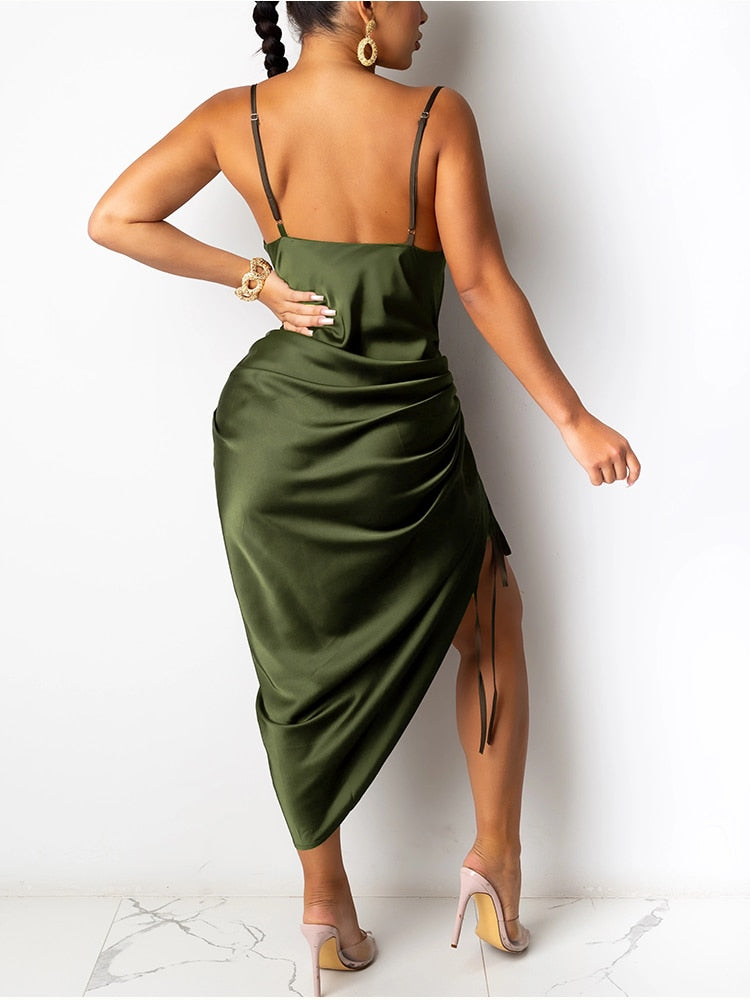 Ruched Satin Summer Dress