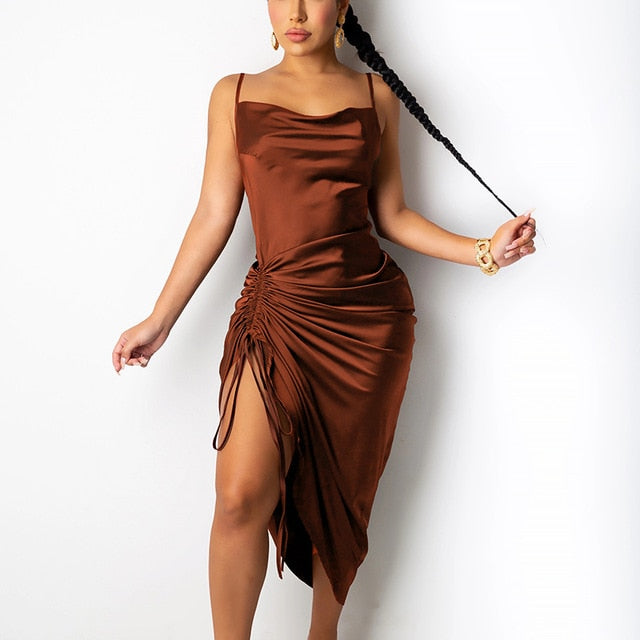 Ruched Satin Summer Dress