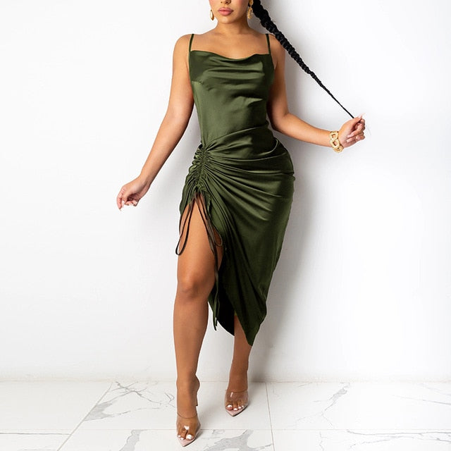 Ruched Satin Summer Dress