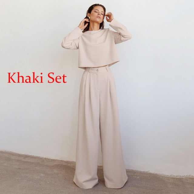 High Waist Pants&Sweatshirt Set