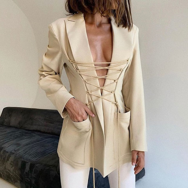 Front Lace Up Blazer