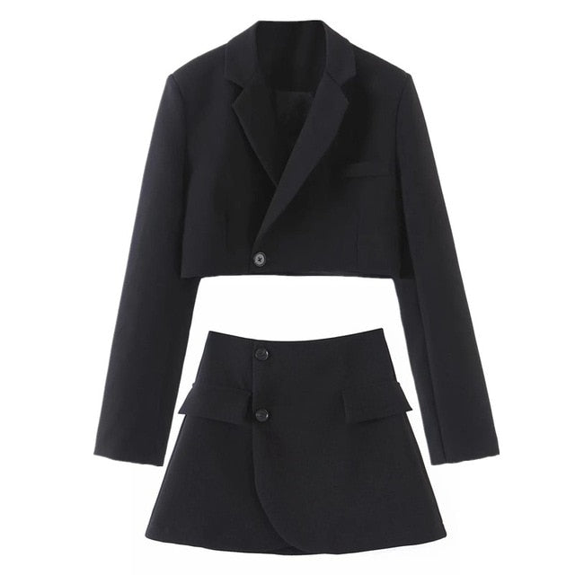 One Button Short Blazer and Skirt