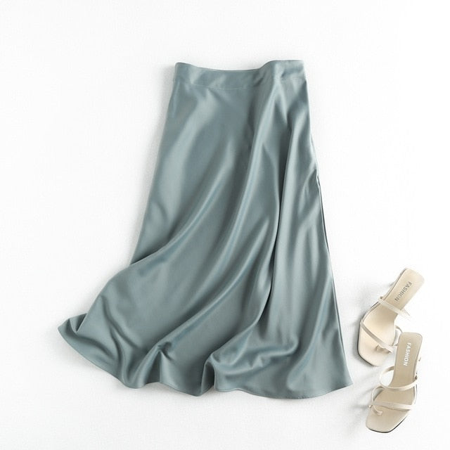 Satin Vintage Midi Skirt